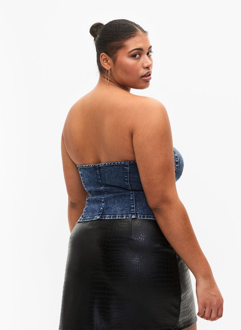 Korsettopp i denim med dragkedja, Blue denim, Model image number 1