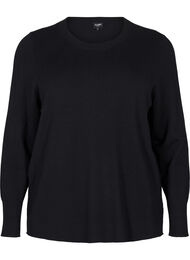 Stickad blus med rund hals, Svart