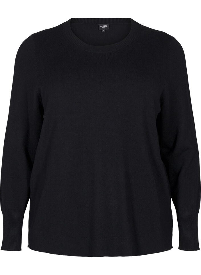 Stickad blus med rund hals, Svart, Packshot image number 0