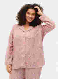 Pyjamasskjorta i bomull med blommönster, Powder Pink, Model
