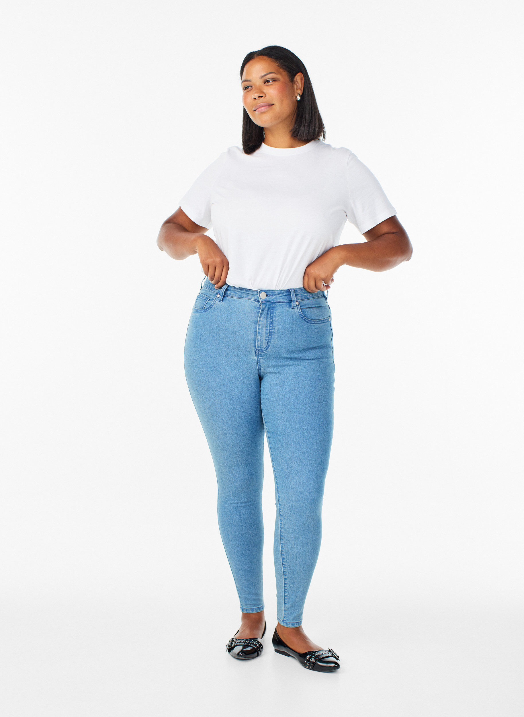 Amy jeans med h&ouml;g midja och supersmal passform, Bl&aring;, Model