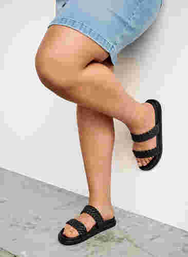 Sandal i läder med bred passform, Black, Image image number 1
