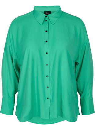Enfärgad viskosskjorta med långa ärmar, Mint, Packshot image number 0