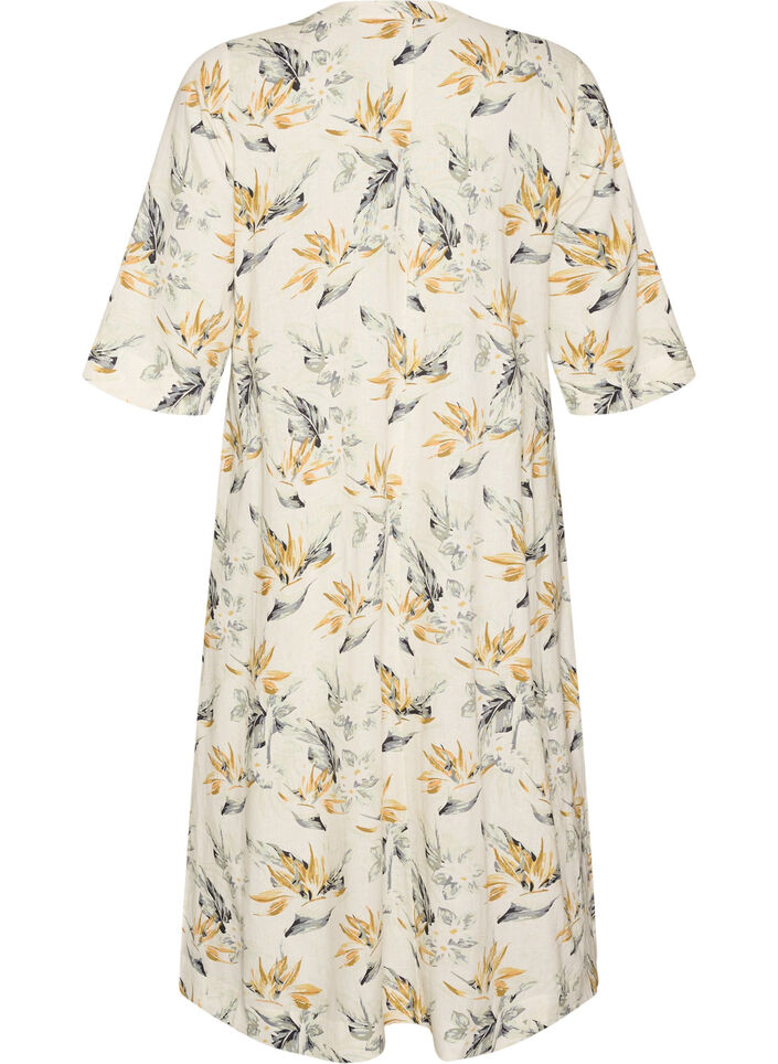 Midikl&auml;nning i linne och viskos med halvl&aring;nga &auml;rmar, Vit, Packshot image number 1