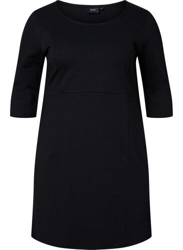 Enfärgad klänning med 3/4-ärmar och slits, Black, Packshot image number 0