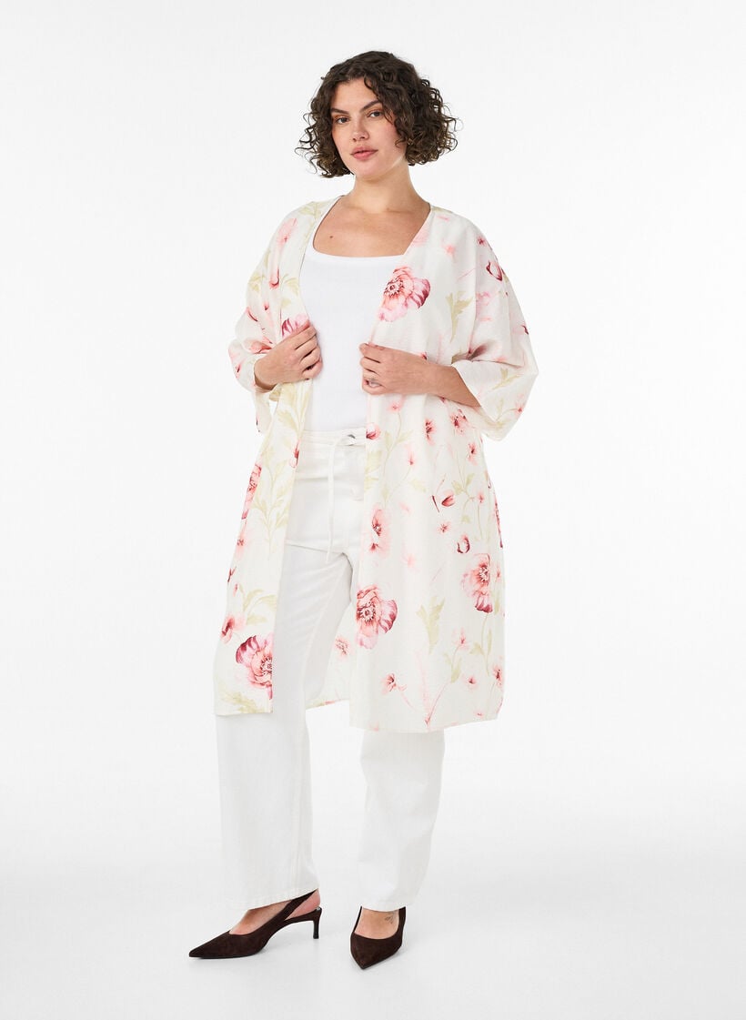 Kimono i viskos med trekvarts&auml;rmar, Rosa, Model image number 1