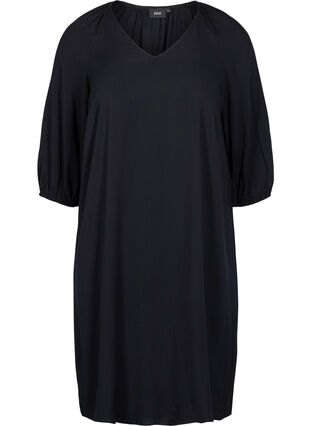 Viskosklänning med v-ringning, Black, Packshot image number 0
