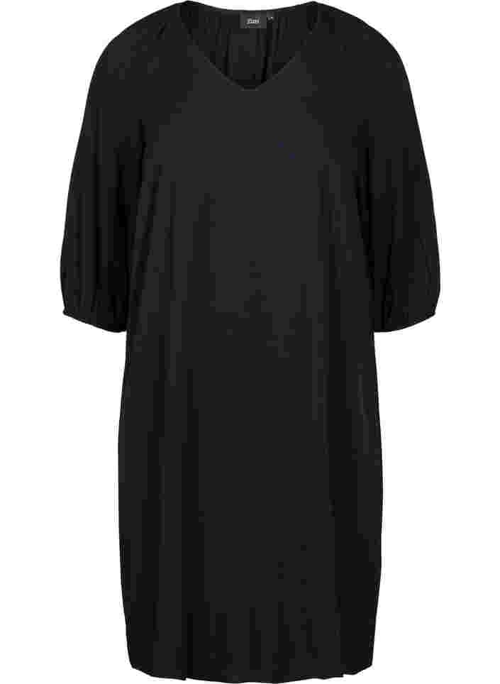 Viskosklänning med v-ringning, Black, Packshot image number 0
