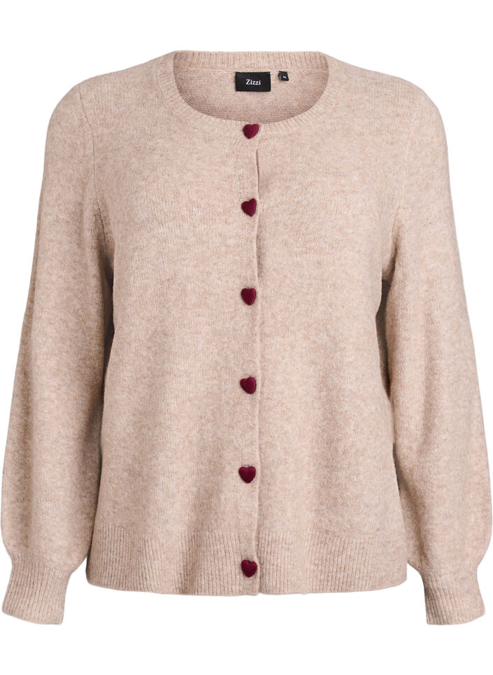 Cardigan med hjärtformade knappar, Beige, Packshot image number 0