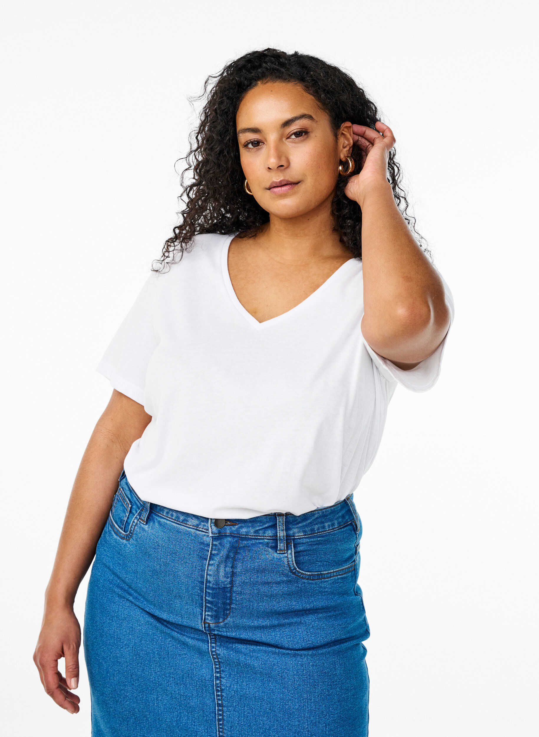 2-pack t-shirts med v-ringning, Svart, Model