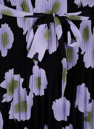 Mönstrad plisserad klänning med knytband, Black w. Floral, Packshot image number 3