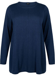 Stickad blus i bomull-viskosblandning, Blå
