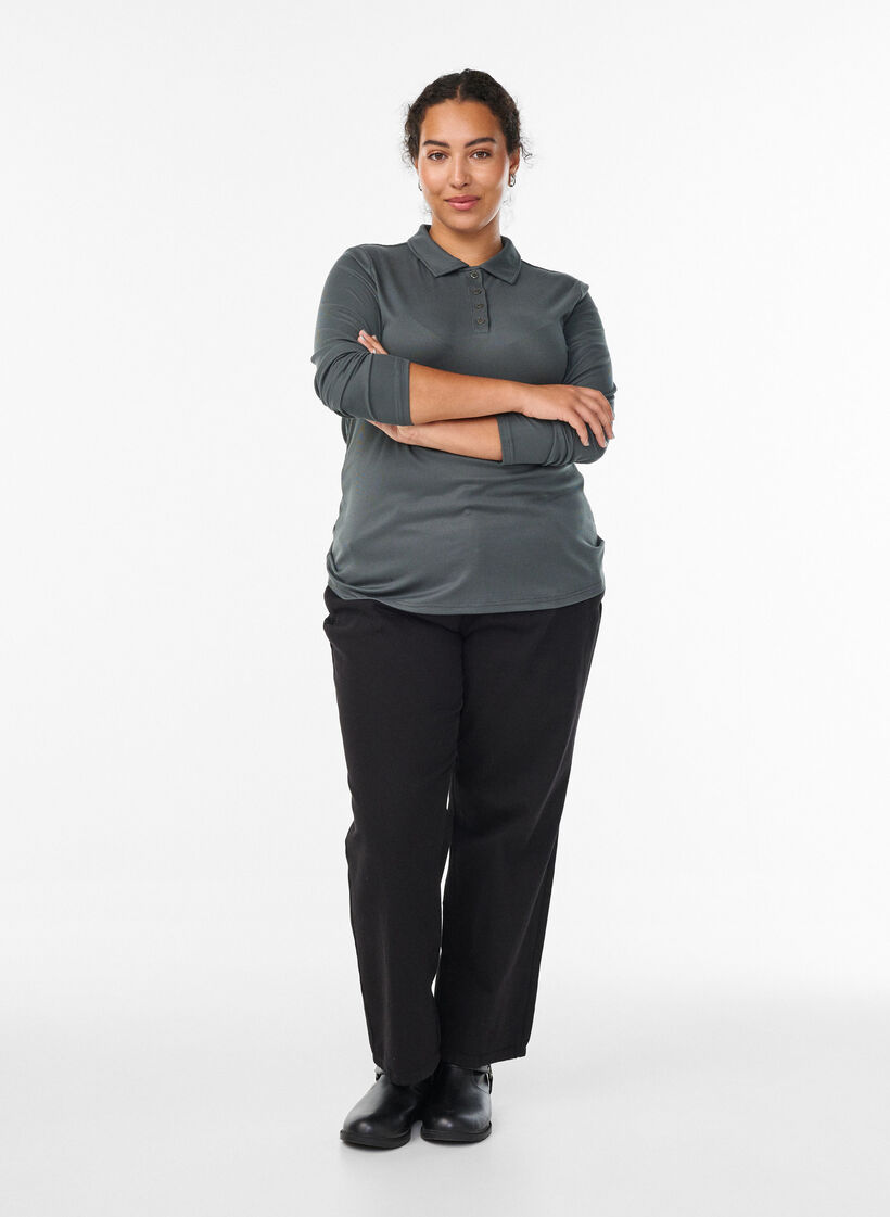 Pikétröja i mjuk ribb med långa ärmar, Grön, Model image number 1