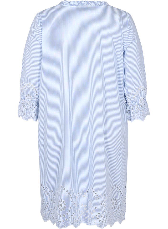 Randig bomullskl&auml;nning med broderi anglaise, Blue Stripe, Packshot image number 1
