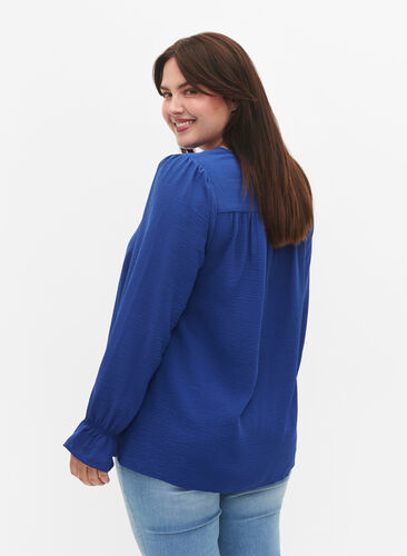 V-ringad blus med långa ärmar, Mazarine Blue, Model image number 1