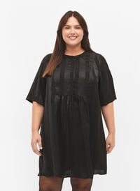 A-linjeformad klänning med ränder och halv ärm, Black, Model