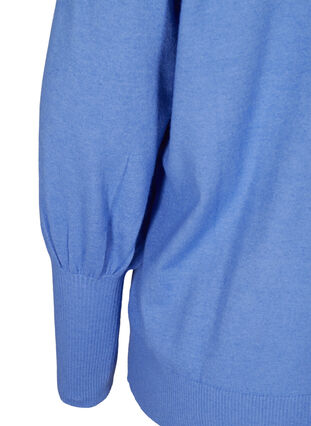 Stickad tröja med rund halsringning och ballongärmar, Ultramarine Mel., Packshot image number 3
