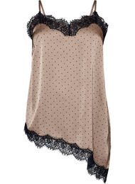 Linne med spets och asymmetrisk nederkant, Beige