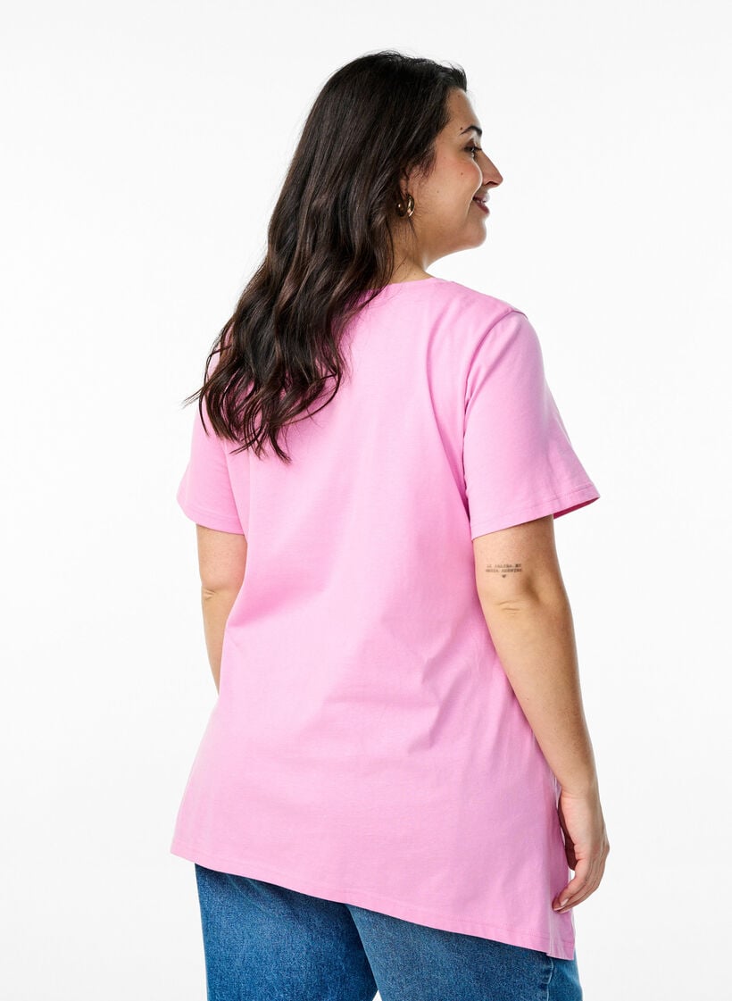 T-shirt med rund hals och A-linjeform, Rosa, Model image number 2