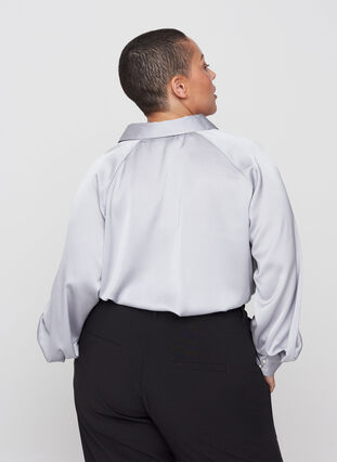 Skjorta med ballongärmar och krage, Light Grey, Model image number 1
