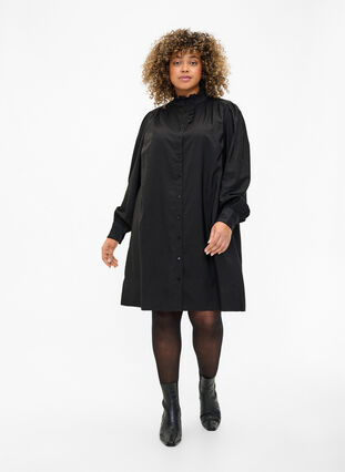 Viskosskjorta klänning med ruffles, Black, Model image number 2