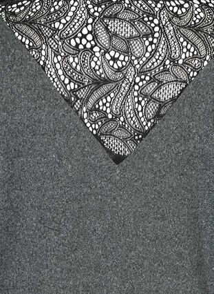 Melerad blus med spetsrygg, Dark Grey Melange, Packshot image number 3