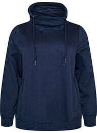 Sweatshirt med h&ouml;g krage och fickor, Bl&aring;
