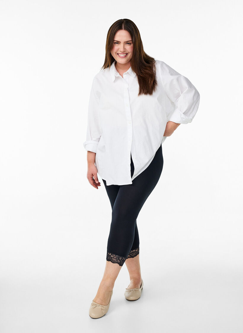 Basleggings med 3/4-l&auml;ngd och spetskant, Svart, Model image number 1