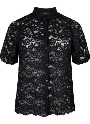 Spetsskjorta med kort ärm, Black, Packshot image number 0
