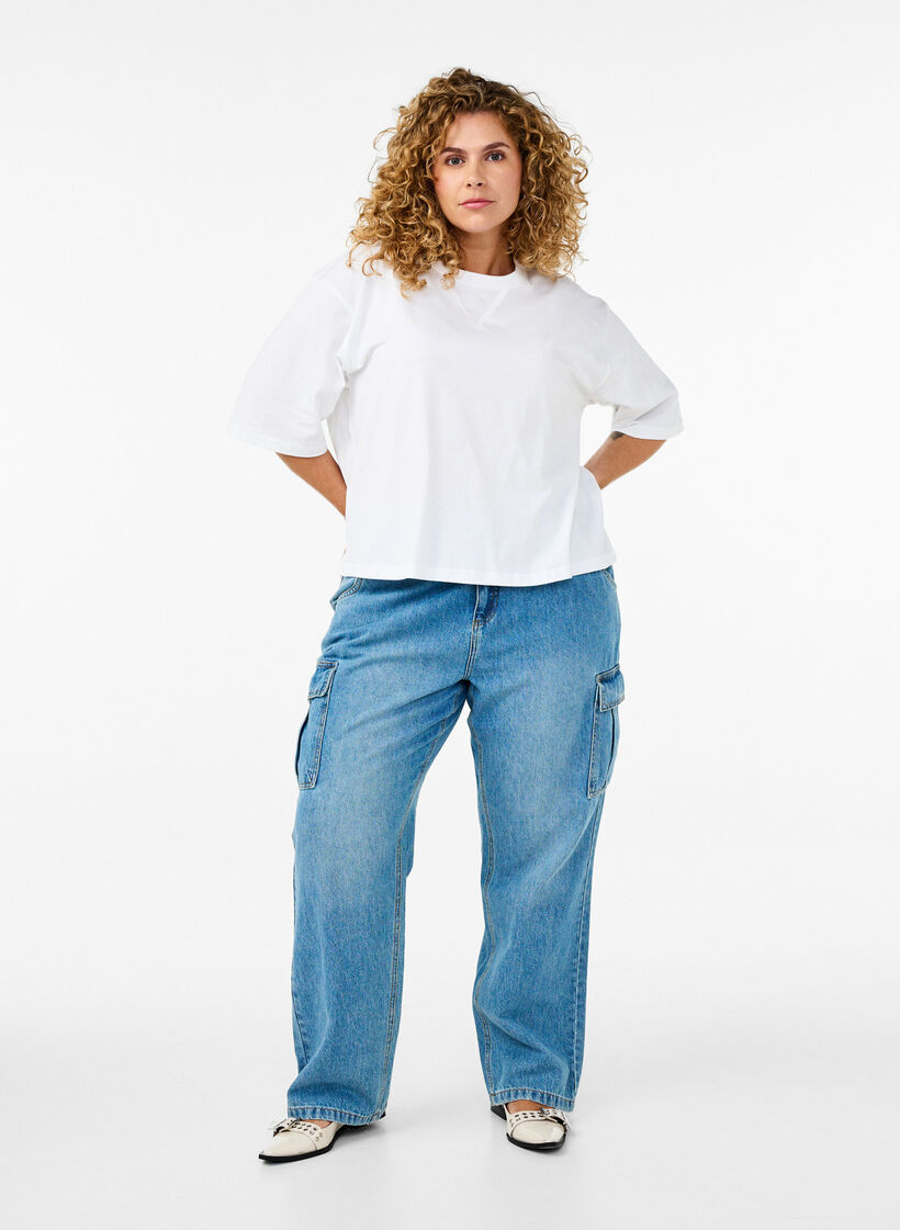 Boxig t-shirt i ekologisk bomull, Vit, Model image number 1