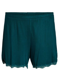 L&ouml;sa nattshorts med ribbstickad textur och spetskant, Gr&ouml;n