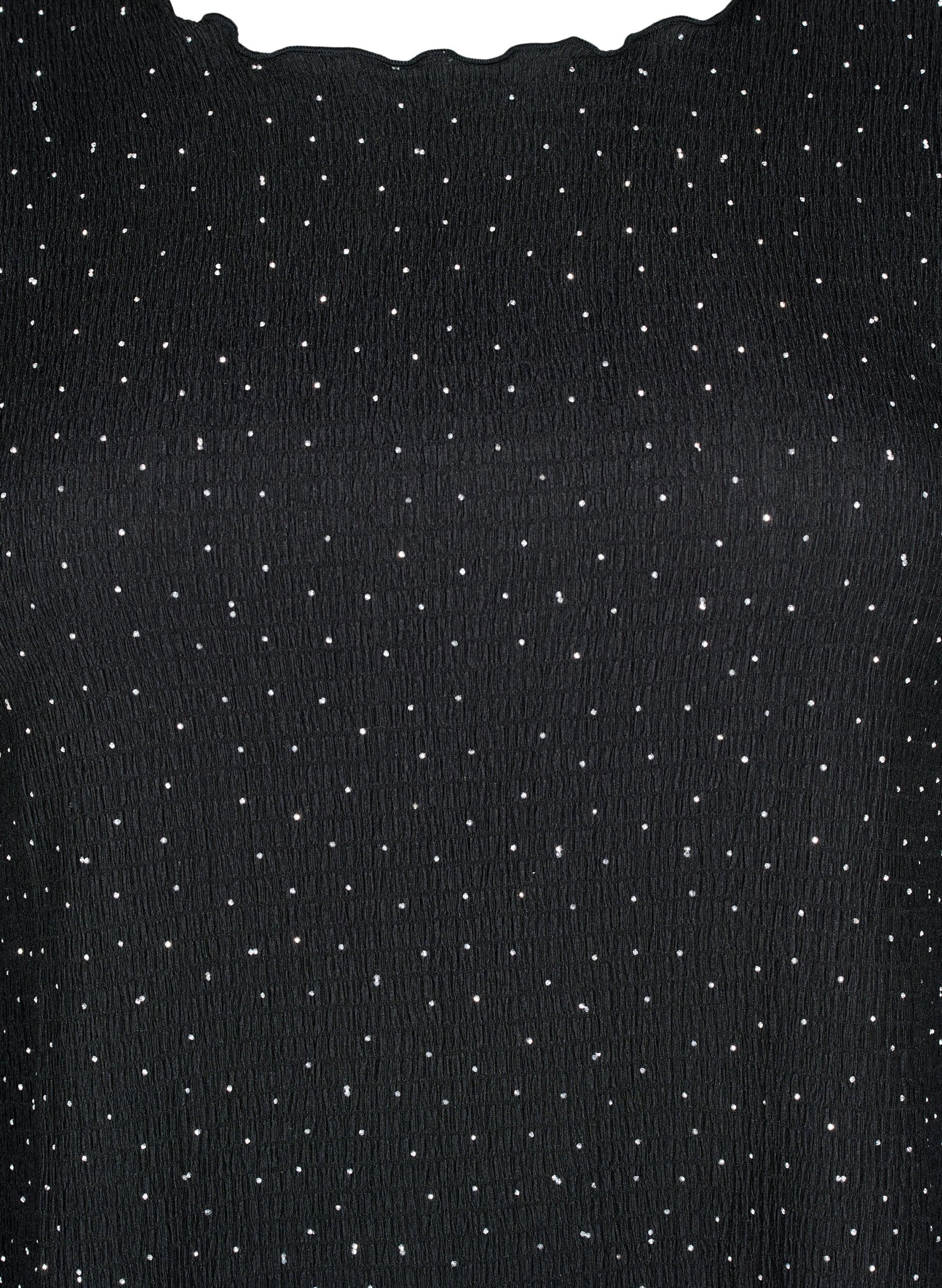 Zizzi L&aring;ng&auml;rmad blus med strass, Svart, Packshot image number 2