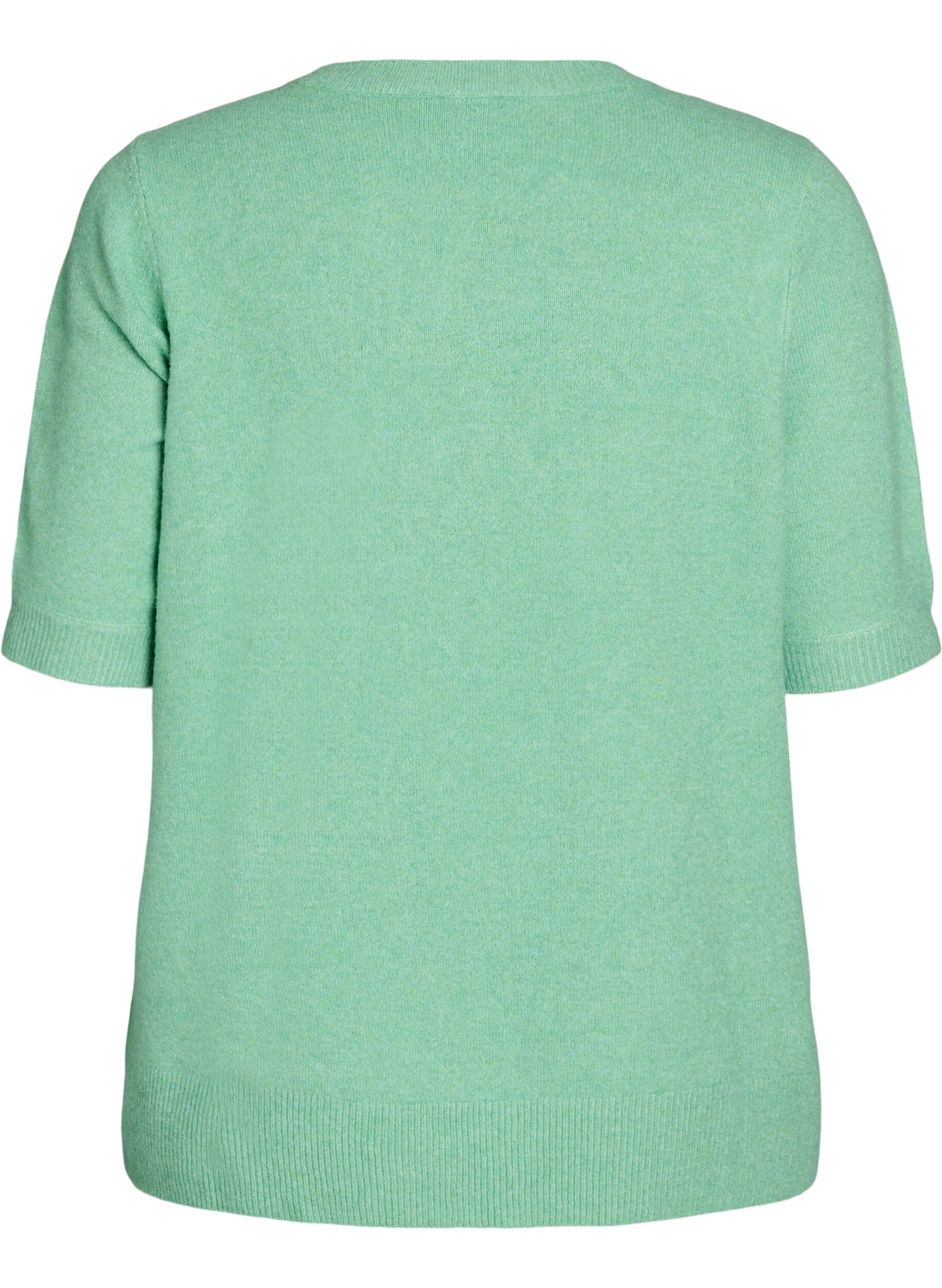 Zizzi Stickad blus med korta &auml;rmar, Gr&ouml;n, Packshot image number 1