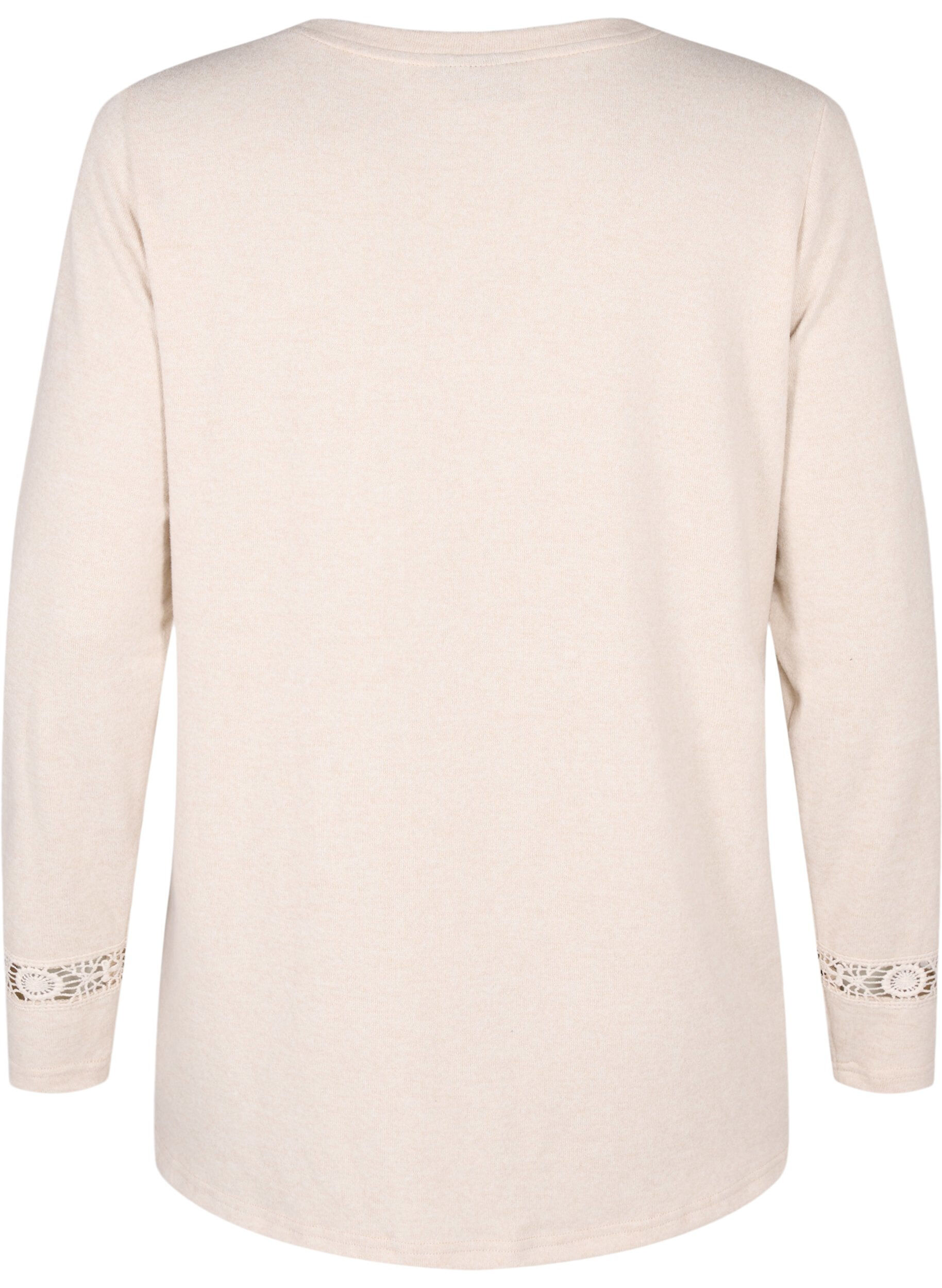 Zizzi Blus med broderidetaljer och l&aring;nga &auml;rmar, Beige, Packshot image number 1
