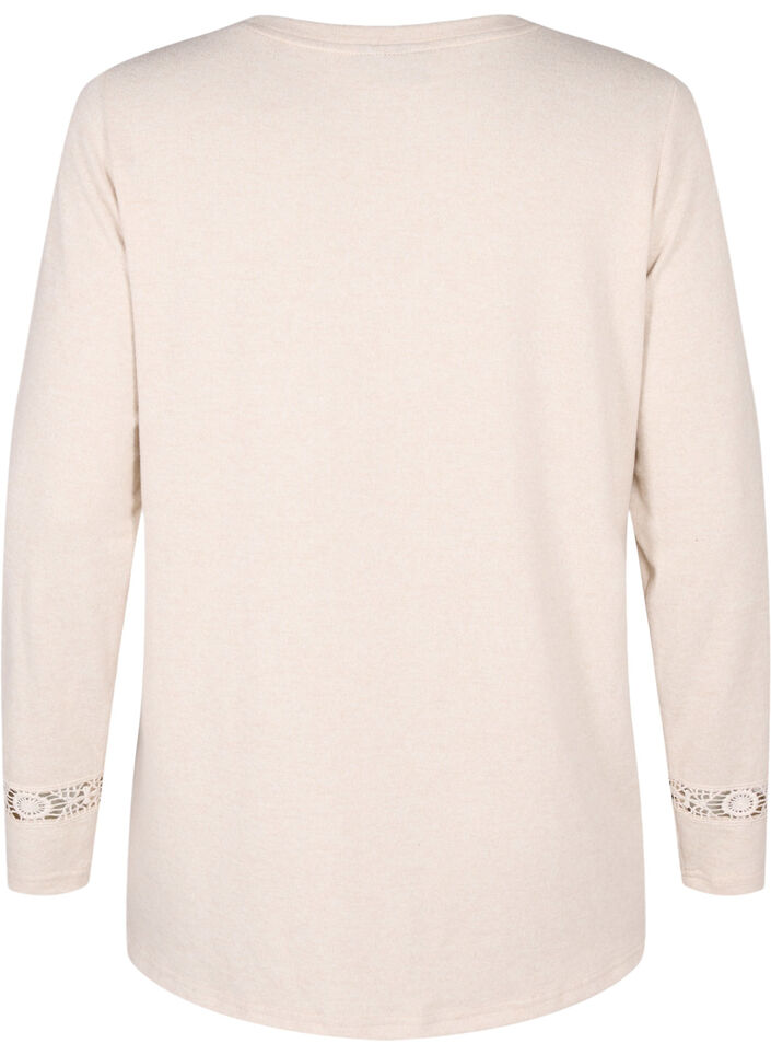 Blus med broderidetaljer och långa ärmar, Beige, Packshot image number 1