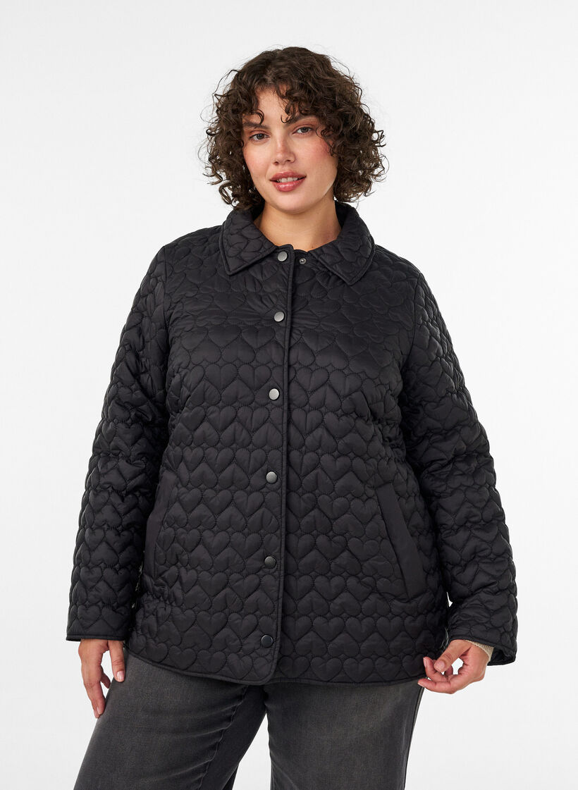 L&auml;tt vadderad jacka med dekorativ quiltning, Svart, Model image number 0
