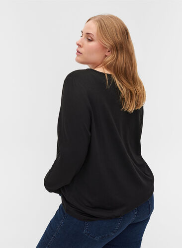 Långärmad tröja med dekorativt mönster, Black, Model image number 1