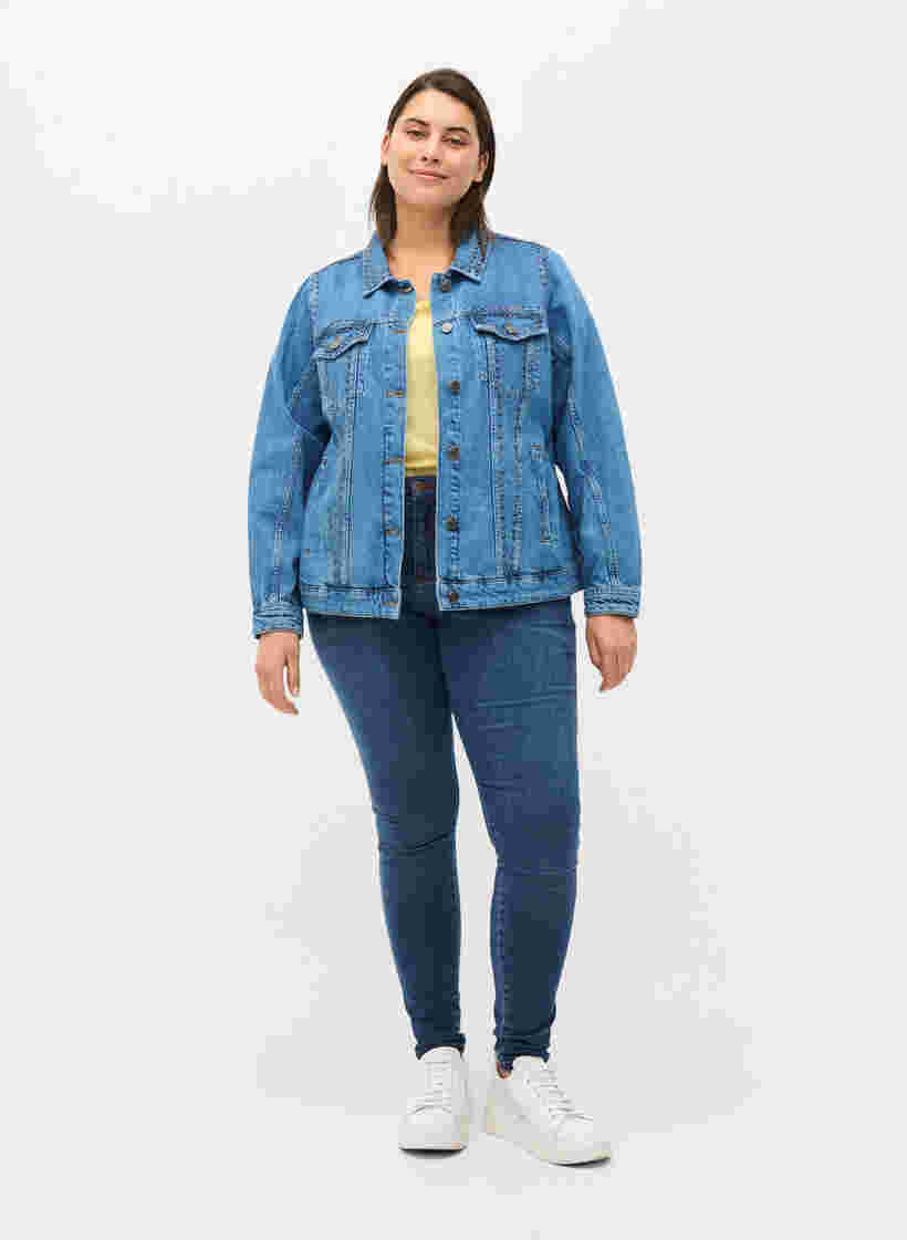 Jeansjacka med nitar, Blue denim, Model image number 3