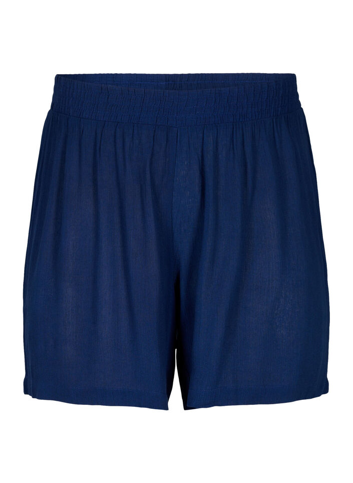 Shorts i viskos med hög midja, Medieval Blue, Packshot image number 0