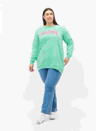 Lång sweatshirt med texttryck, Neptune Green , Model image number 2
