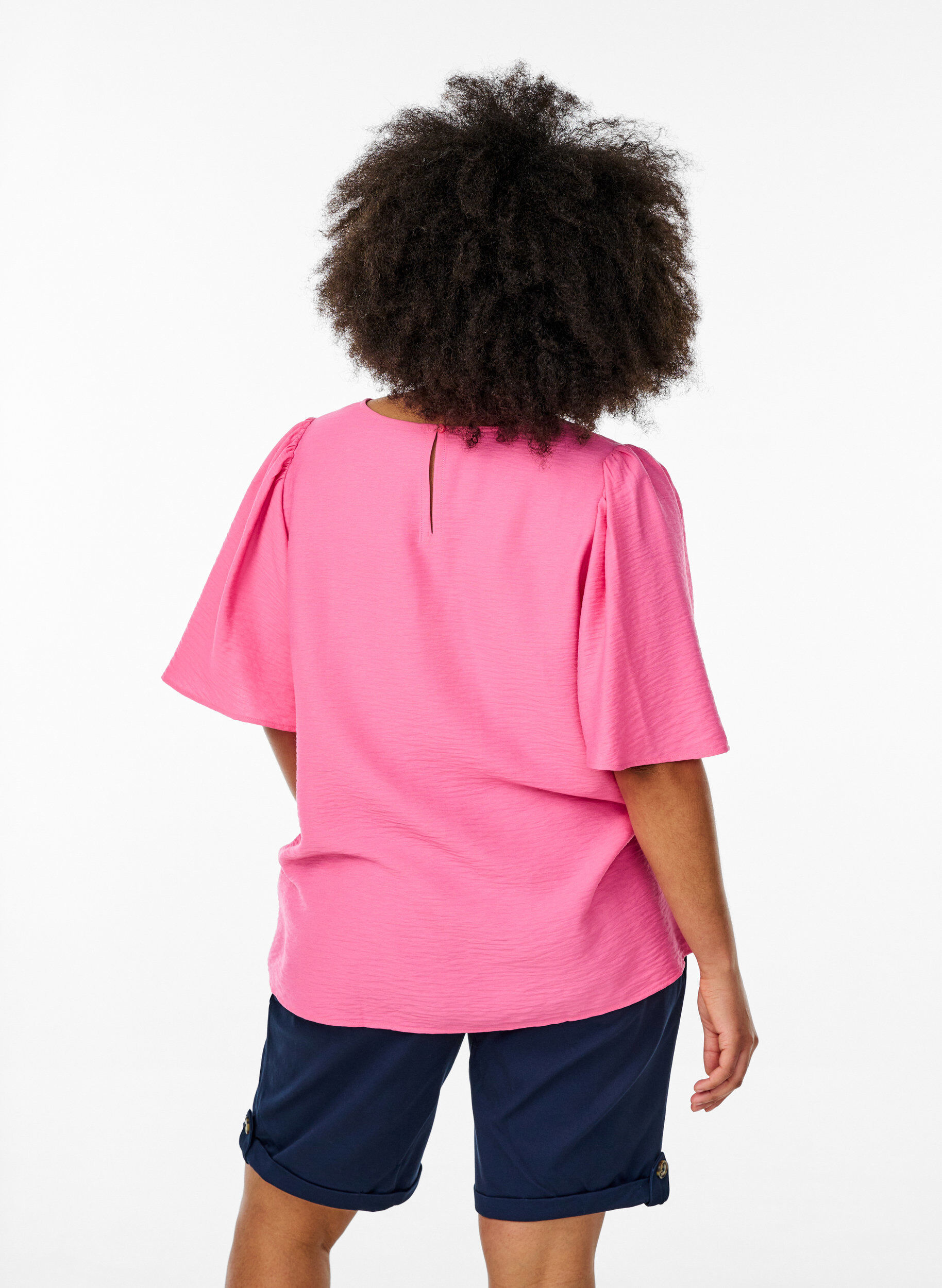 Zizzi Blus med korta, vida &auml;rmar, Rosa, Model image number 2