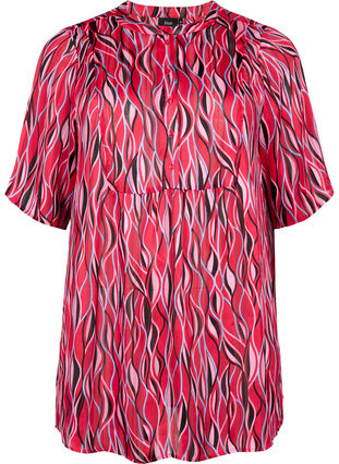 Kortärmad tunika med tryck, Fuchsia Pink AOP, Packshot image number 0