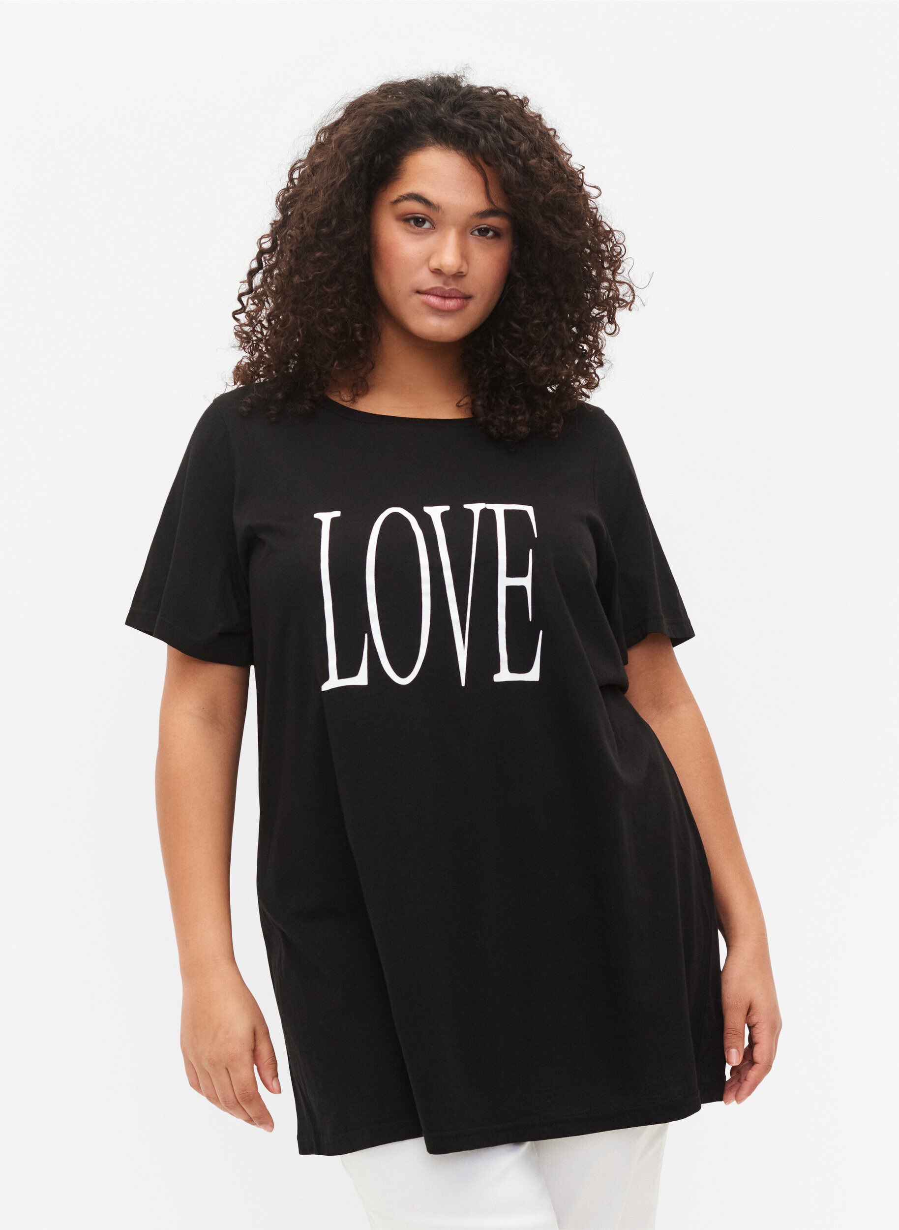Zizzi Oversized t-shirt med tryck , Black W. Love, Model image number 0