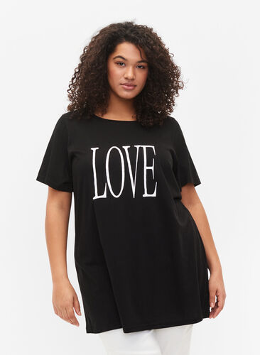 Oversized t-shirt med tryck , Black W. Love, Model image number 0