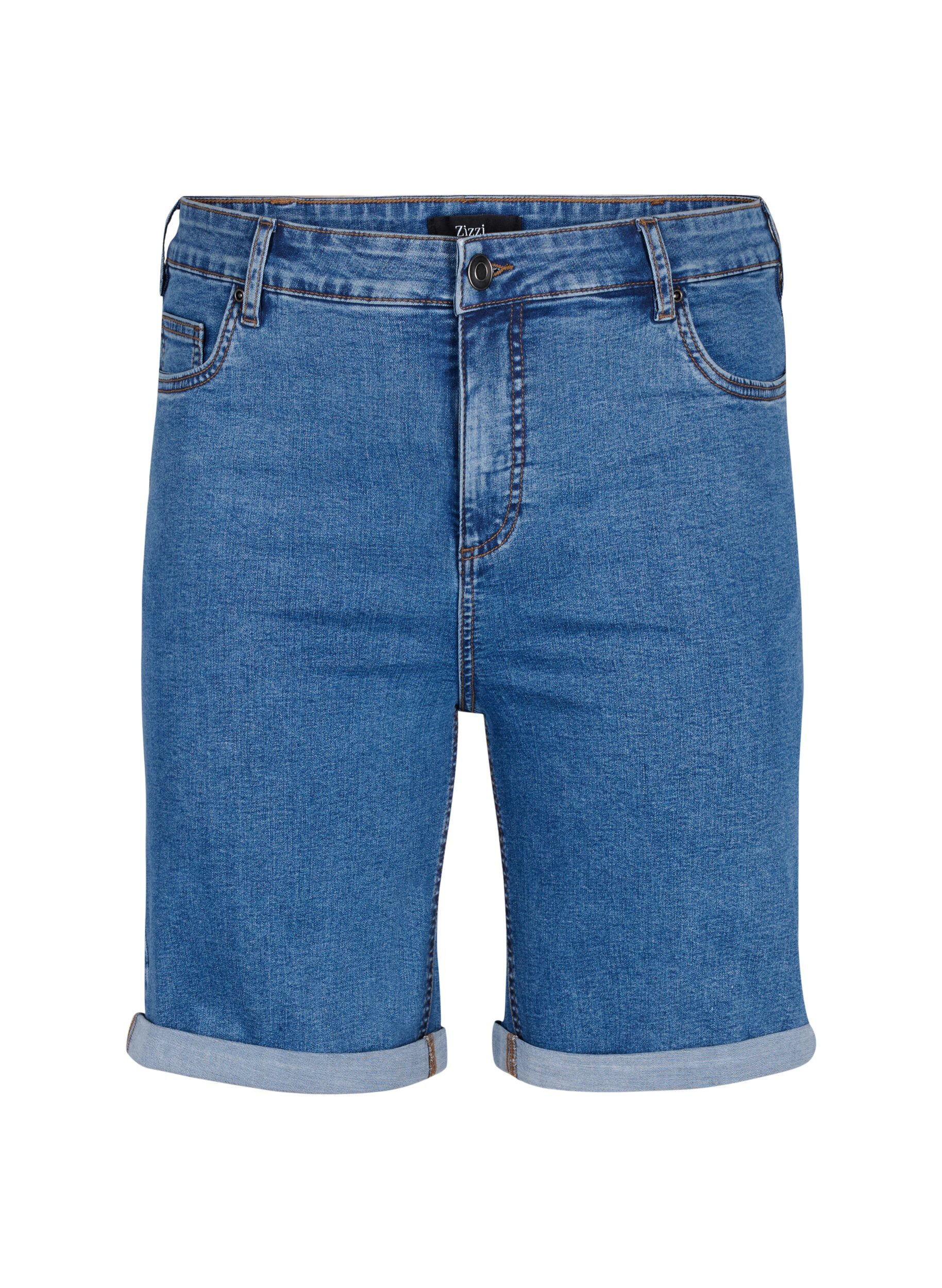 Zizzi &Aring;tsittande jeansshorts med h&ouml;g midja, Blue Denim, Packshot image number 0