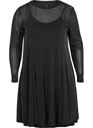 Långärmad klänning med glitter, Black, Packshot image number 0