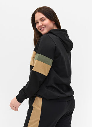 Sweatshirt med huva och färgdetaljer, Black/Camel, Model image number 1