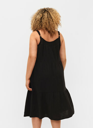 Enkel axelbandsklänning i bomull, Black, Model image number 1