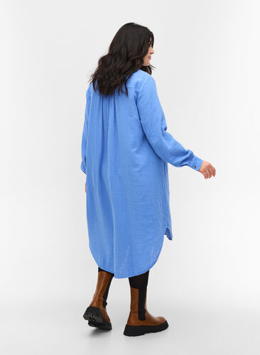 Lång bomullsskjorta med klassisk krage, Ultramarine, Model image number 1