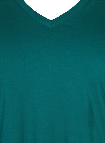 T-shirt i ekologisk bomull med v-ringning, Teal Green, Packshot image number 2